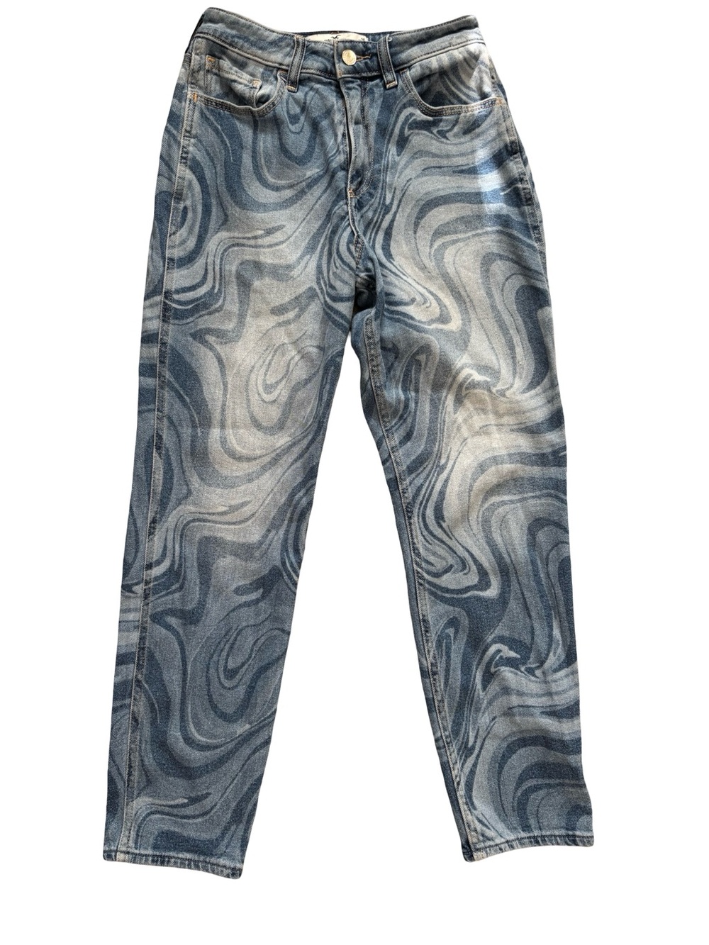 Hollister Curvy High Rise Mom Jeans Swirl Print W26 Y2K Psychedelic Denim